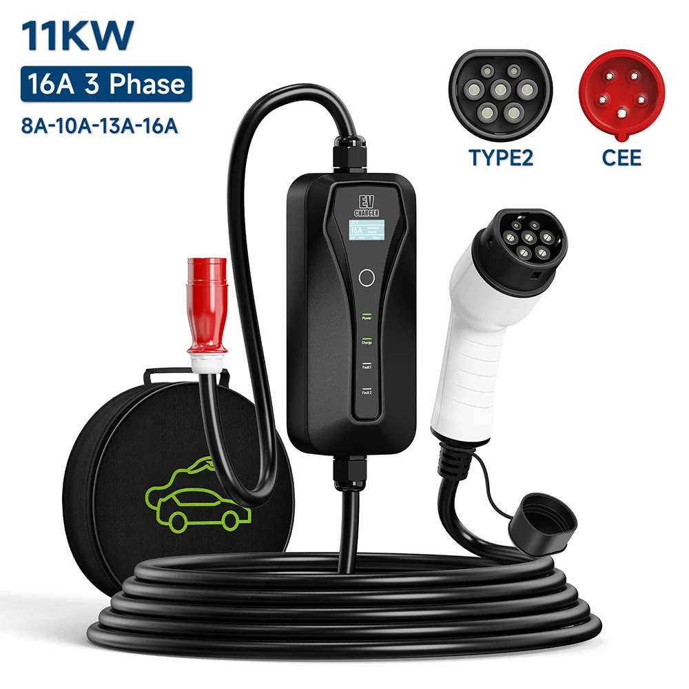 Type 2 Portable Ev Charger 11Kw Cee - Зарядное устройство для электромобилей, 11 кВт,