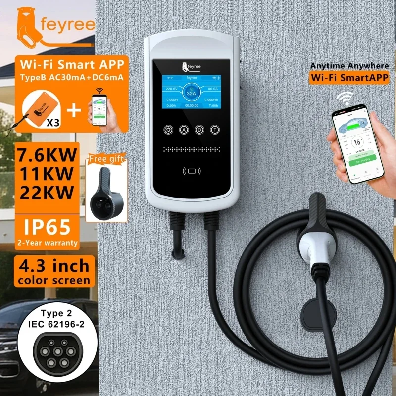 Зарядная станция Feyree Type2  – обзор и цена Ev Charger Type 2 22Kw 32A 3 Phase